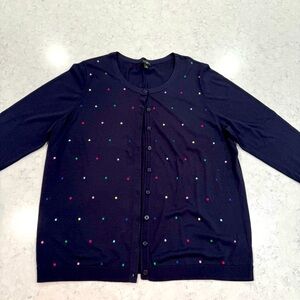 Talbots 3/4 Length Navy Blue Multi Colored Polka Dot Button Up Cardigan Size 1X